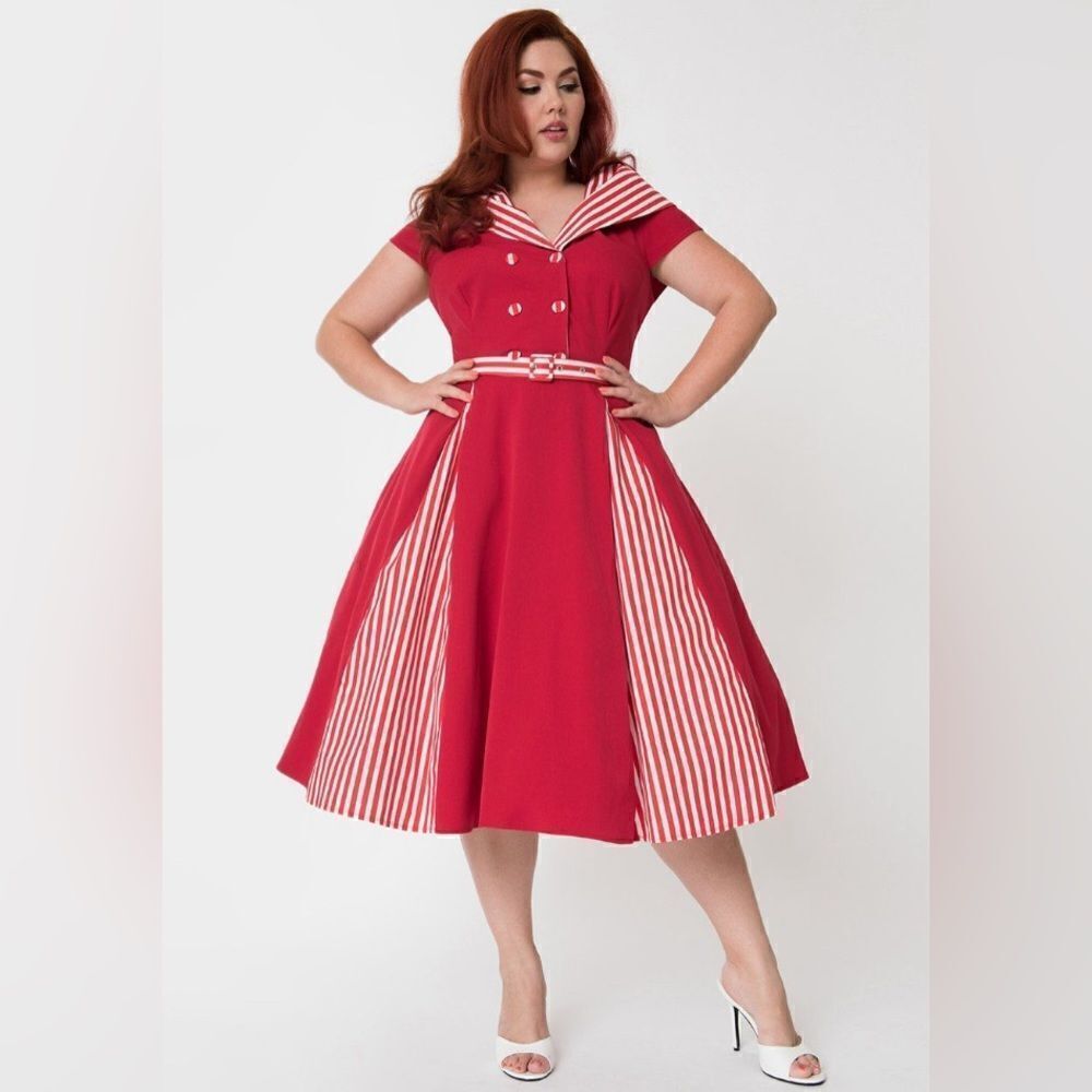 Red and White Striped Women's Dress